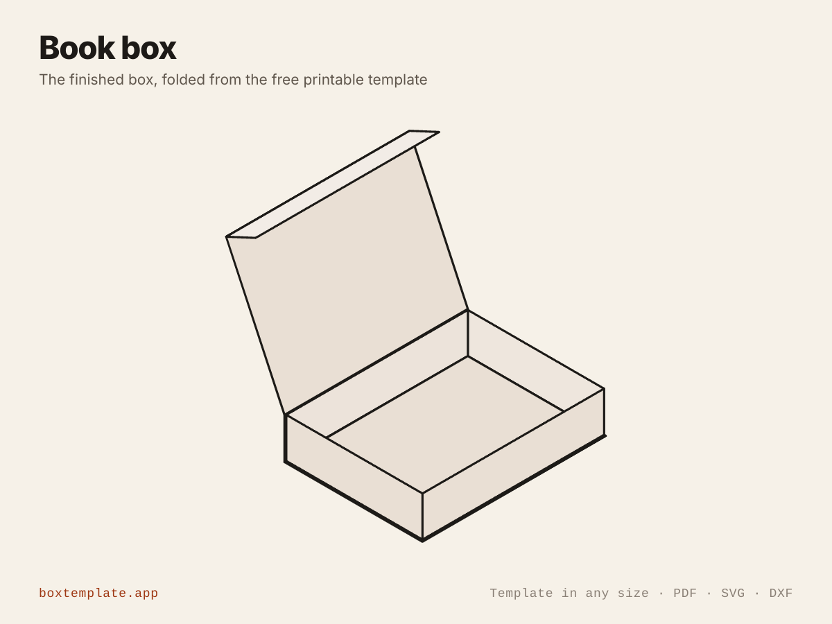 Book box folded up from the template — the finished box