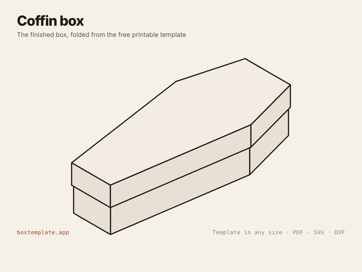 Coffin box folded up from the template — the finished box