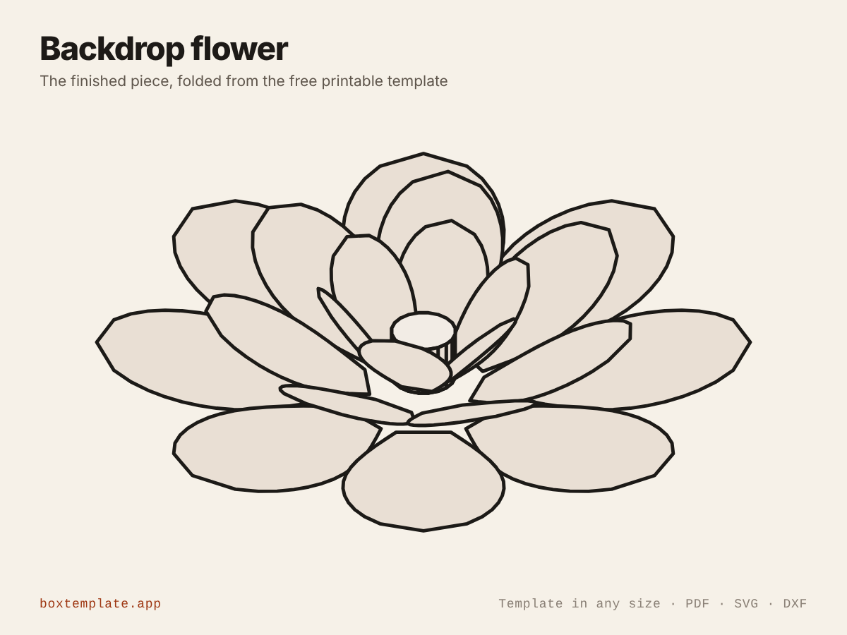 Backdrop flower folded up from the template — the finished piece