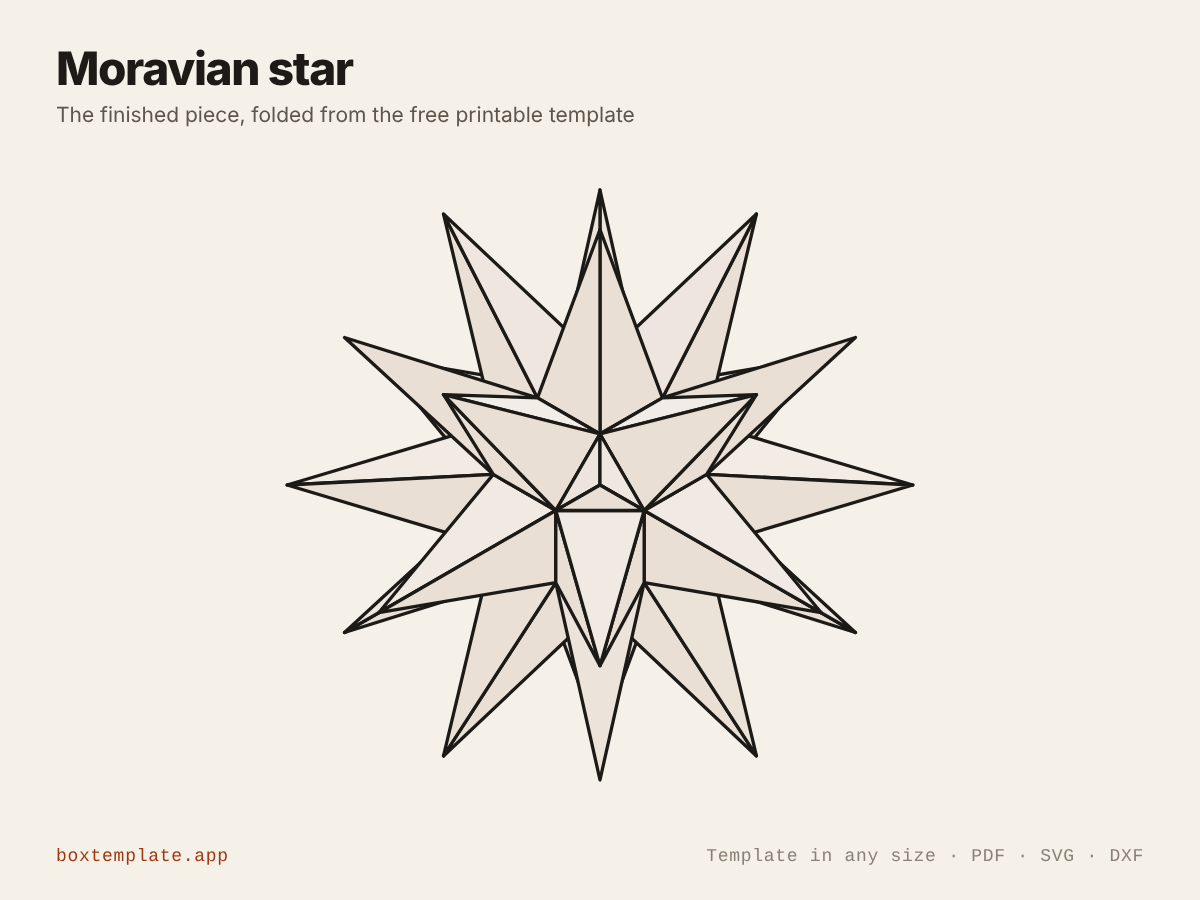 Moravian star folded up from the template — the finished piece