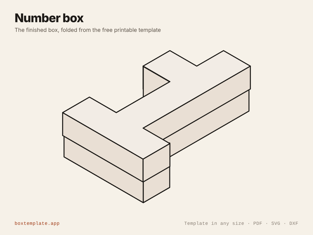 Number box folded up from the template — the finished box