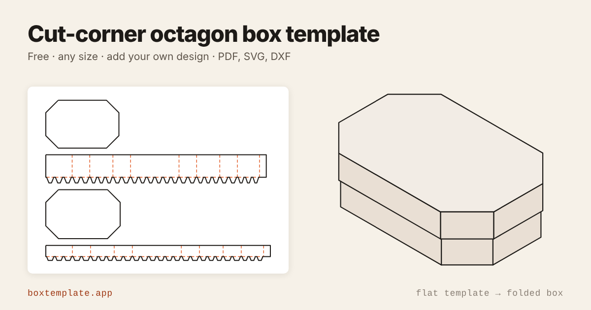 Wedding Explosion Gift Box Octagon Box Template — Free Cut-Corner Box with Lid, Any Size